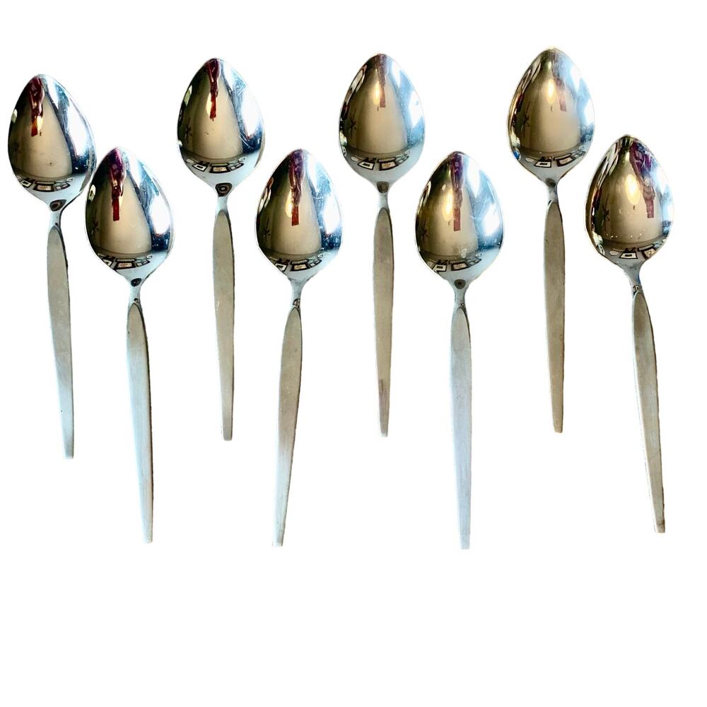 Oneida Community Stainless Older Satinique 8 Oval Soup Spoons Betty Crocker MCM